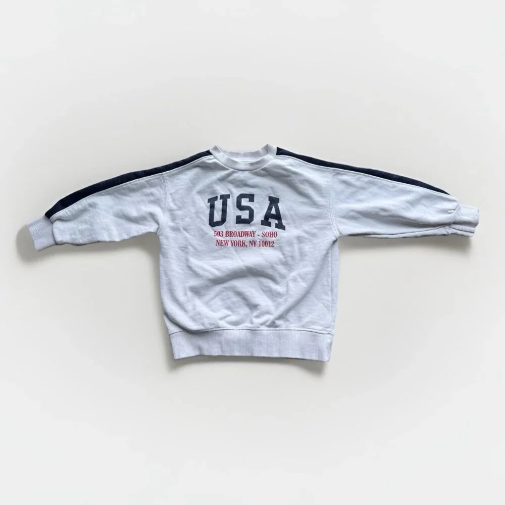 ZARA Kids USA New York Crewneck Sweatshirt American Flag Size‎ 6 Preppy School